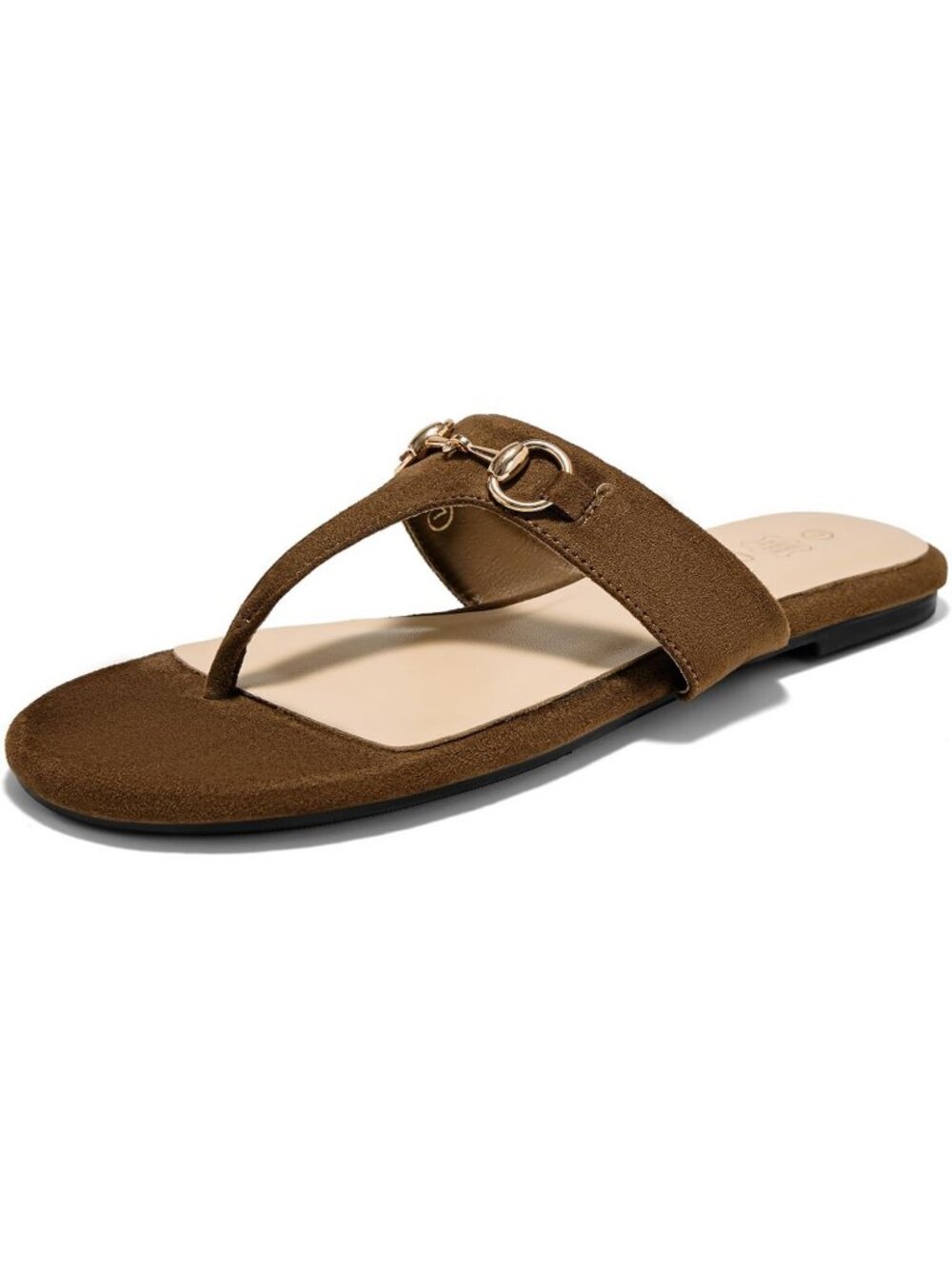 Women's Light Coffee/Lambskin Insole Flat Sandals Metal Chain Slip on Flip Flops